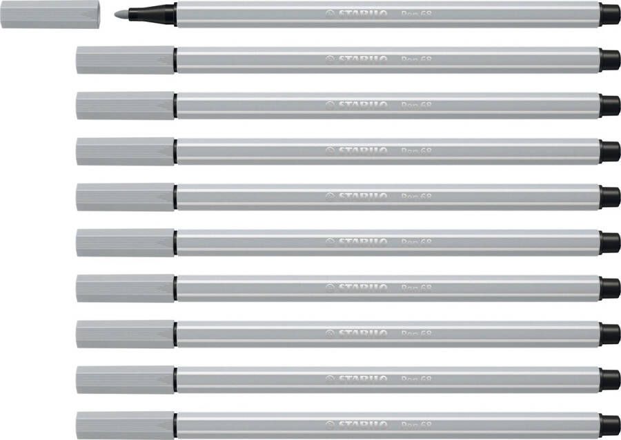 STABILO Pen 68 Premium Viltstift Licht Grijs Doos 10 stuks