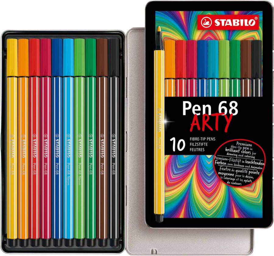 STABILO Pen 68 Premium Viltstift Metalen Etui 10 Verschillende Kleuren
