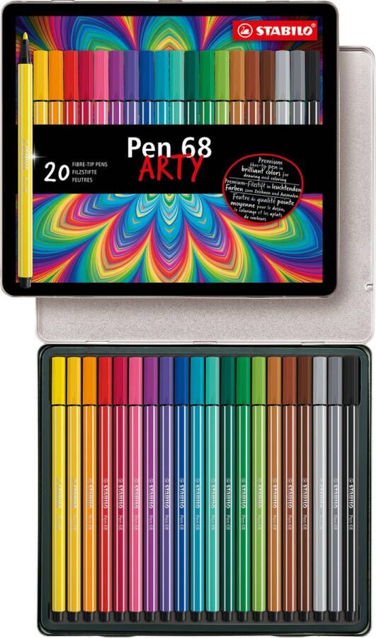 STABILO Pen 68 Premium Viltstift Metalen Etui 20 Verschillende Kleuren