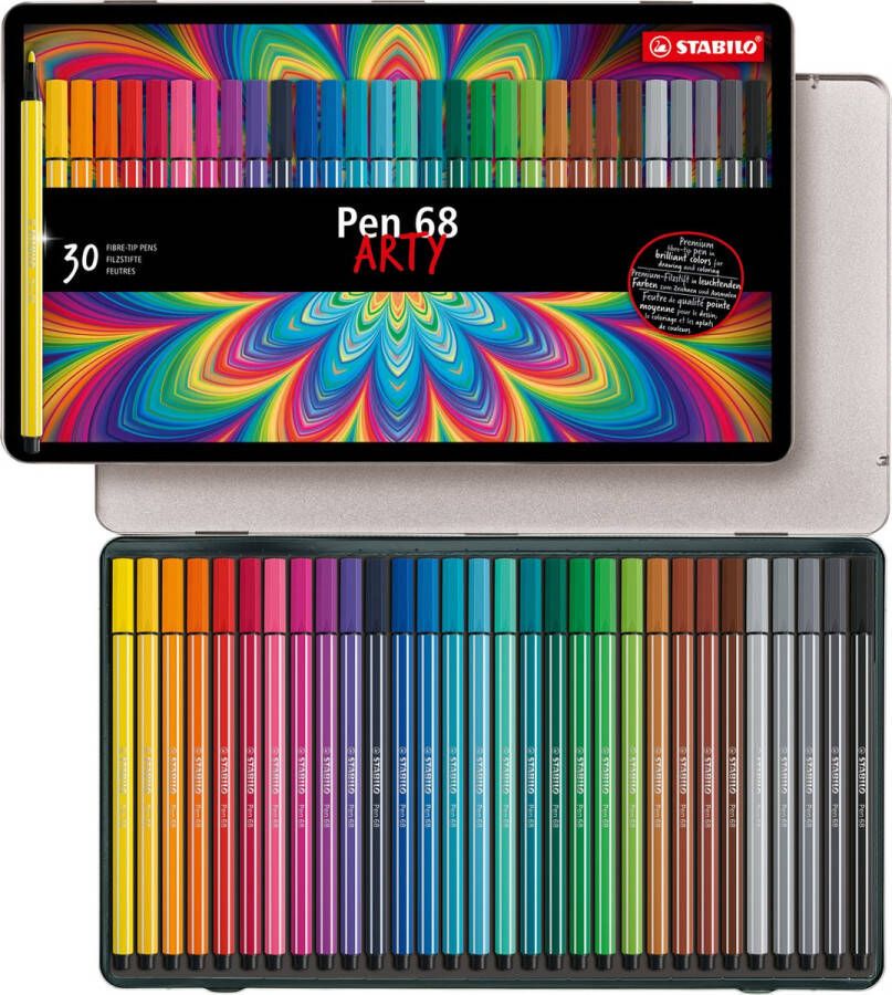 STABILO Pen 68 Premium Viltstift Metalen Etui 30 Verschillende Kleuren