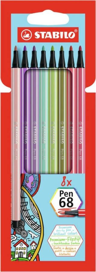 STABILO Pen 68 Premium Viltstift Nieuwe Kleuren Etui Met 8 kleuren