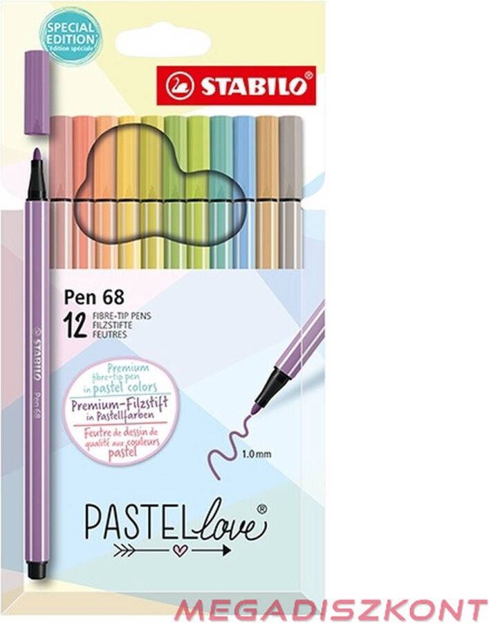 STABILO Pen 68 viltstift pastel etui van 12 stuks assorti 6 stuks