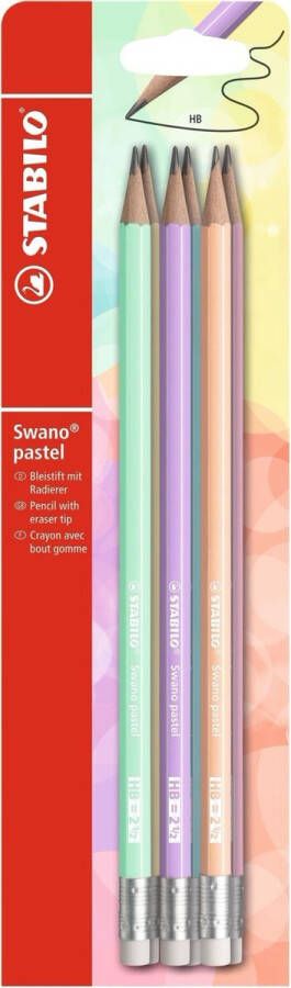STABILO Potlood grafiet Swano HB met gumtip pastel etui à 6 kleuren