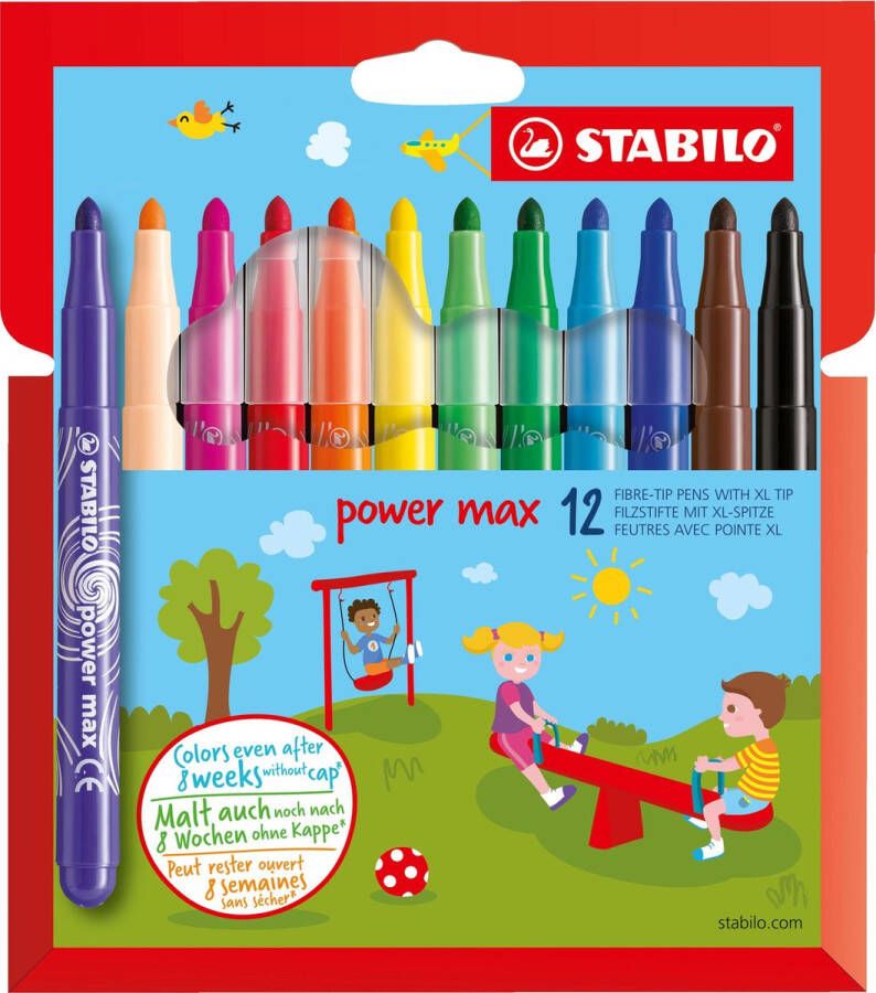 STABILO power max Viltstift Met Extra Dikke Punt 3 0 mm Etui Met 12 Kleuren