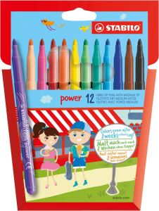 STABILO Power Viltstift Tot 8 Weken Zonder Dop Etui Met 12 Kleuren