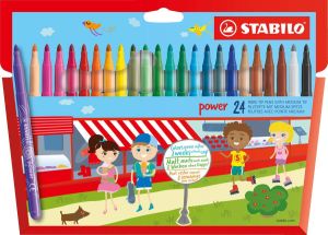 STABILO Power Viltstift Tot 8 Weken Zonder Dop Etui Met 24 Kleuren