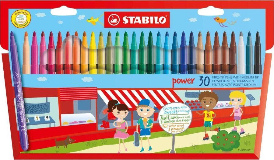 STABILO Power Viltstift Tot 8 Weken Zonder Dop Etui Met 30 Kleuren