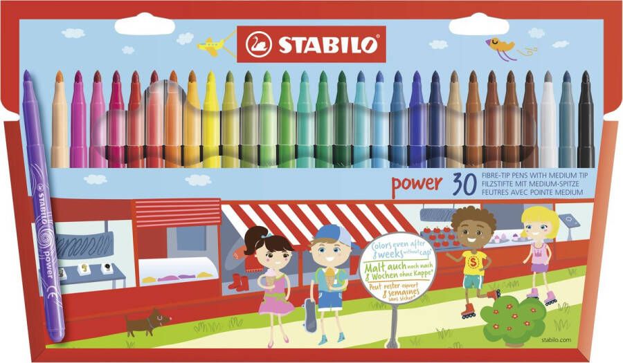 STABILO Power Viltstift Tot 8 Weken Zonder Dop Etui Met 30 Kleuren