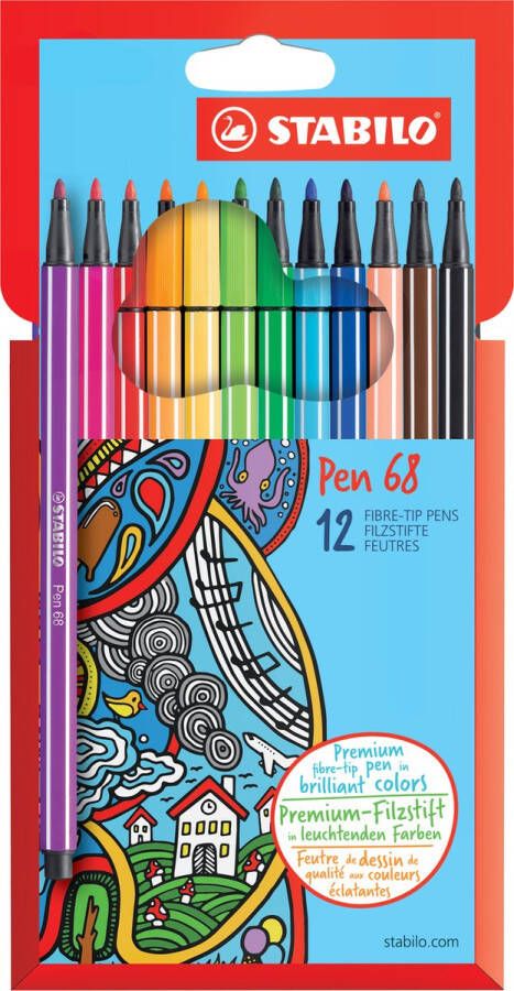 STABILO Pen 68 Premium Viltstift Etui Met 12 Kleuren