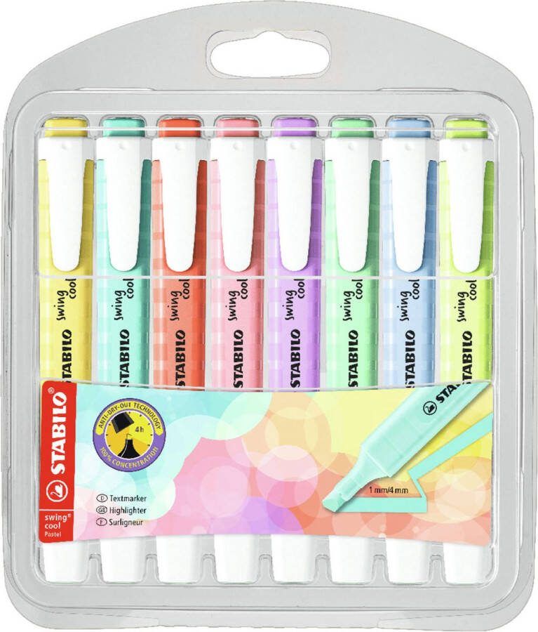 STABILO Swing Cool Pastel Markeerstift Perfect Voor Onderweg Etui Met 8 Pastel Kleuren
