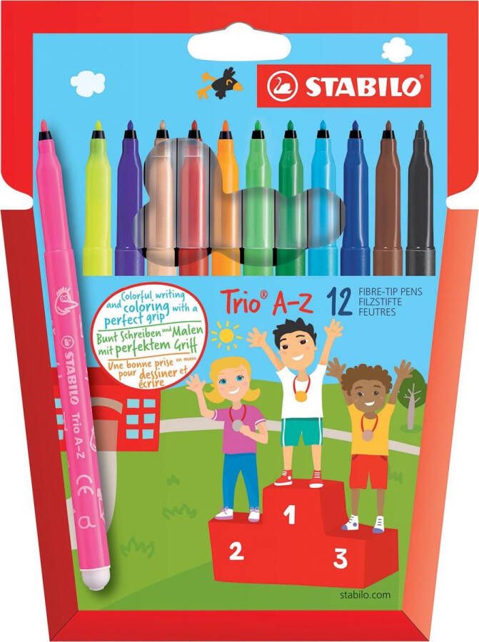 STABILO Trio A-Z viltstift etui van 12 stuks in geassorteerde kleuren 6 stuks