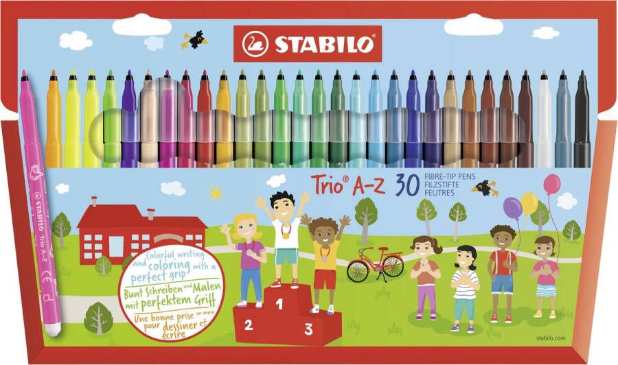 STABILO Trio A-Z Viltstift Met Ergonomische Driekantige Gripzone Etui Met 30 kleuren