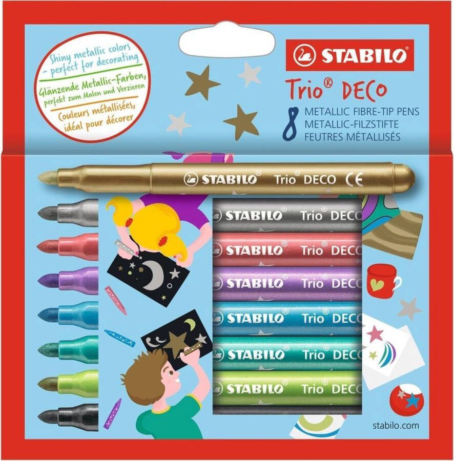 STABILO Trio DECO Metallic Viltstift Met Extra Dikke Punt 3 0 mm Etui Met 8 Kleuren