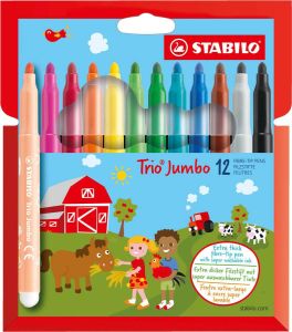 STABILO Trio Jumbo Viltstift Met Extra Dikke Punt 3 0 mm Etui met 12 kleuren