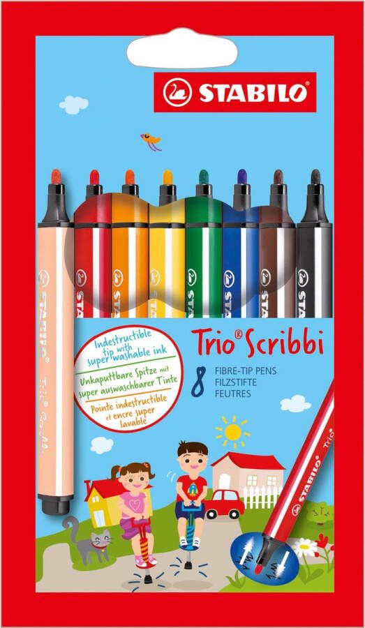 STABILO Trio Scribbi Ergonomische Viltstift Onverwoestbaar Door Meeverende Schrijfpunt Etui met 8 Kleuren