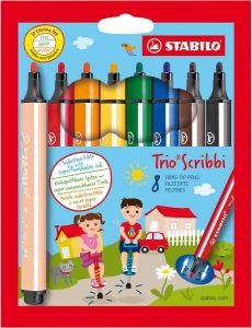 STABILO Trio Scribbi Ergonomische Viltstift Onverwoestbaar Door Meeverende Schrijfpunt Etui met 8 Kleuren