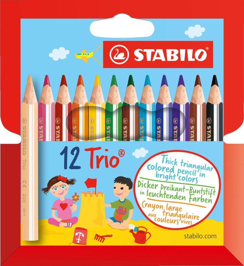 STABILO Trio Thick Kort En Dik Driekantig Kleurpotlood Met Extra Dikke Kern 4 2 mm Etui Met 12 Kleuren