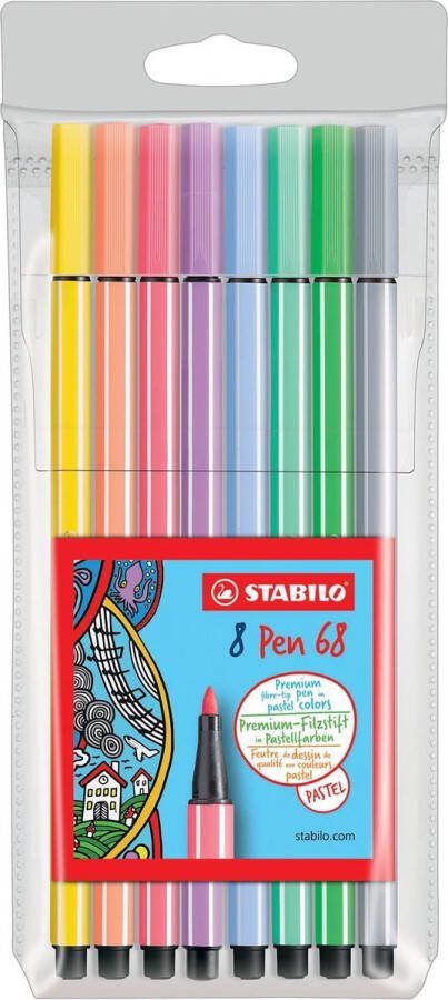 STABILO Viltstift Pen 68 pastel etui à 8 kleuren 10 stuks