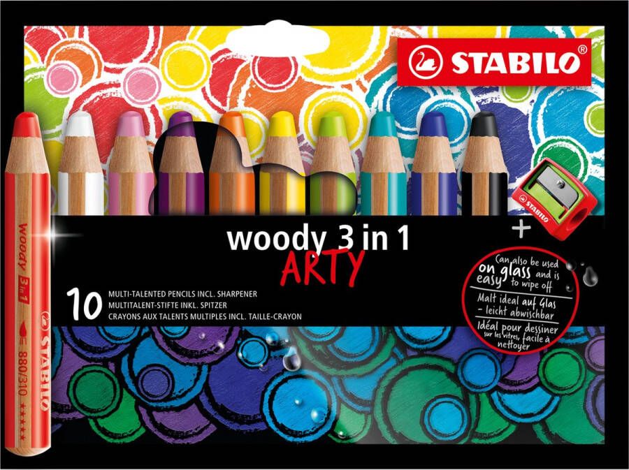 STABILO Woody 3 in 1 Multi Talent Kleurpotlood ARTY Etui Met 10 Kleuren + Puntenslijper
