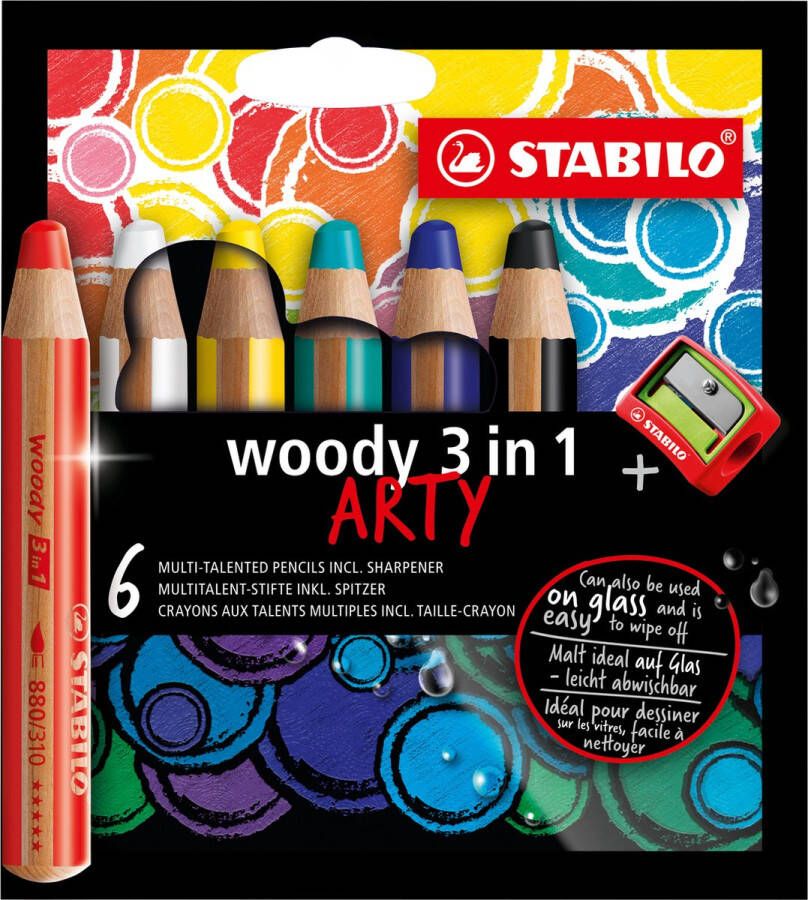 STABILO Woody 3 in 1 Multi Talent Kleurpotlood ARTY Etui Met 6 Kleuren + Puntenslijper