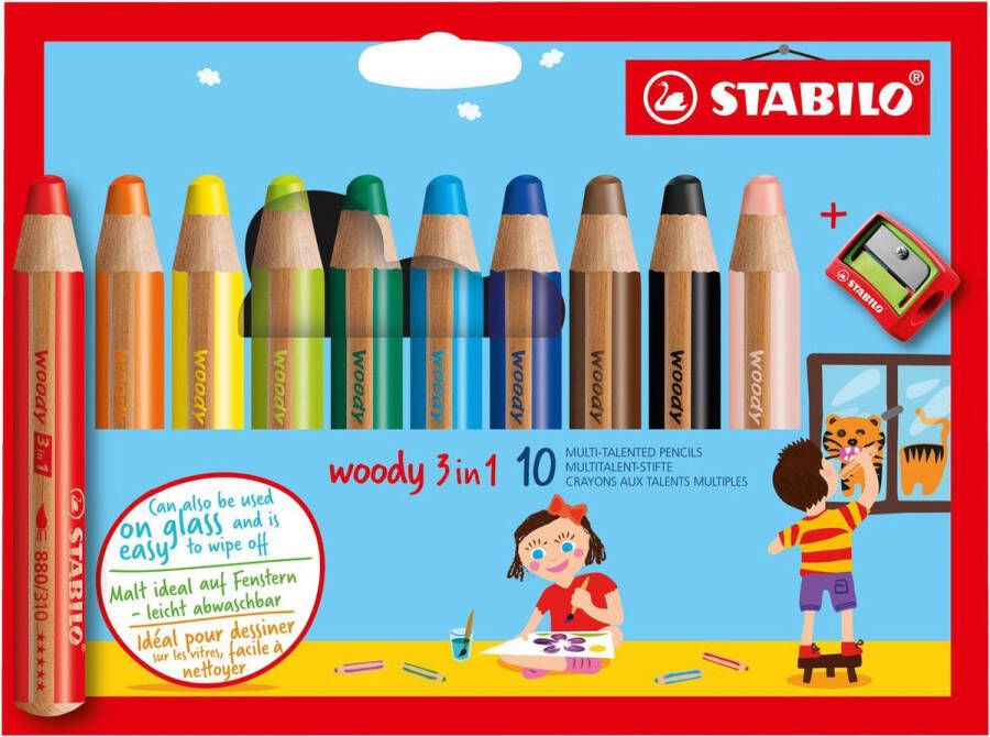 STABILO Woody 3 in 1 Multi Talent Kleurpotlood Etui Met 10 Kleuren + puntenslijper