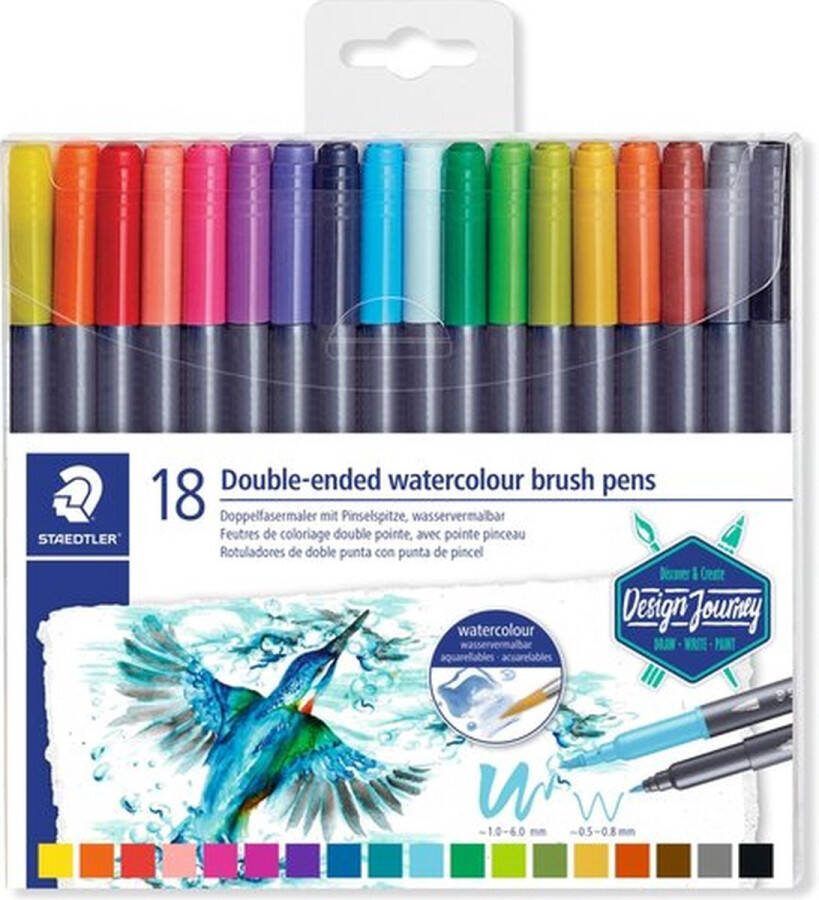 STAEDTLER brushpen dubbelpunt 18 stuks