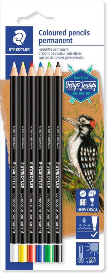 STAEDTLER Design Journey Lumocolor permanent glasochrom set 6 kleuren