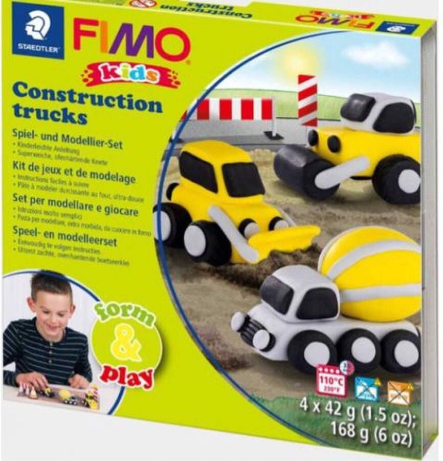 Fimo Kids 8034 ovenhardende boetseerklei Form&Play set Construction Trucks