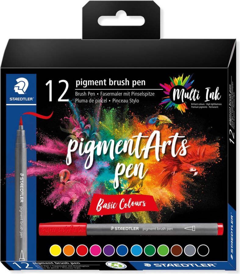 STAEDTLER Pigment Arts brush pen etui van 12 stuks Basic Colours 10 stuks