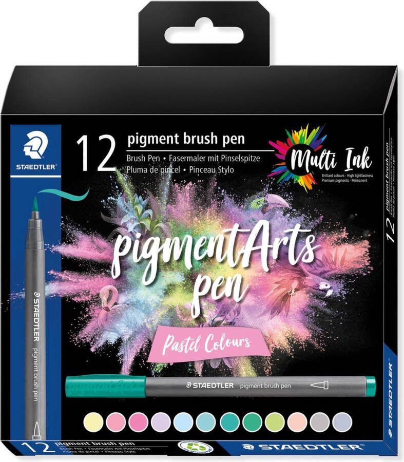 STAEDTLER Pigment Arts brush pen etui van 12 stuks Pastel Colours 10 stuks