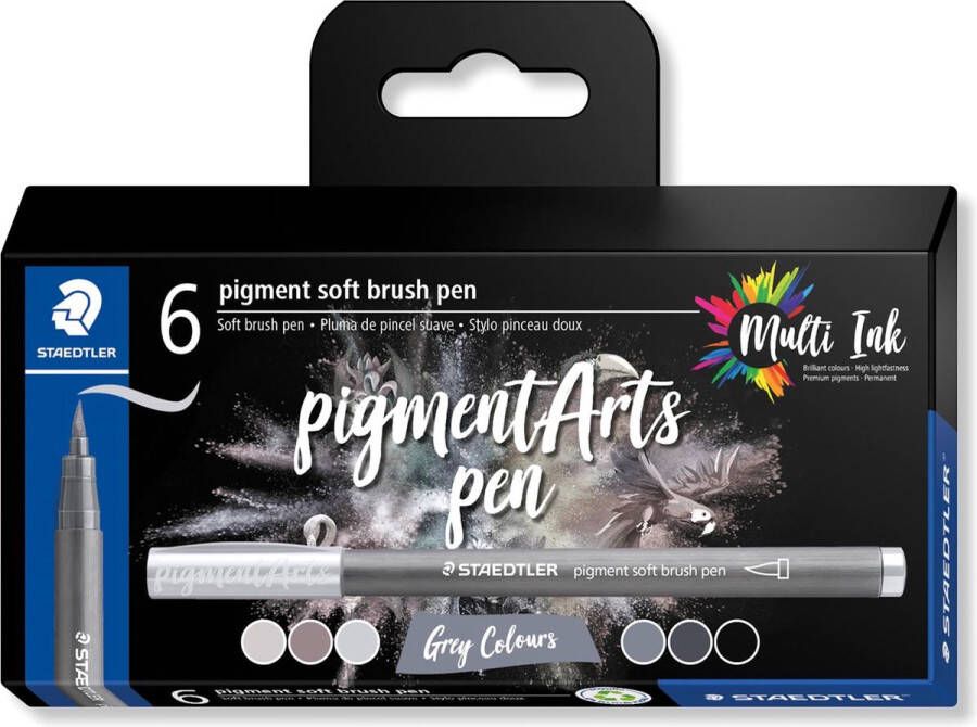 STAEDTLER Pigment Arts soft brush pen etui van 6 stuks grijstinten 8 stuks