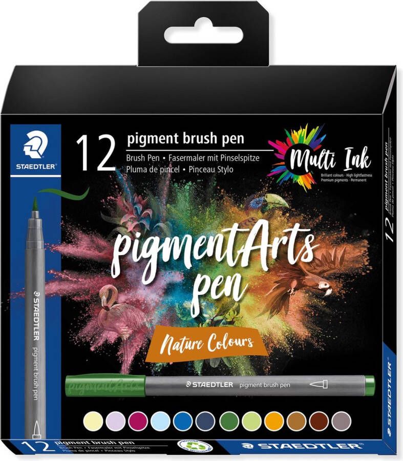 STAEDTLER pigment brush pen set 12 kleuren Nature colours