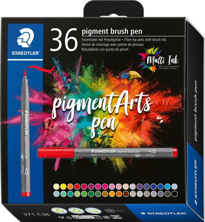 STAEDTLER pigment brush pen set 36 kleuren