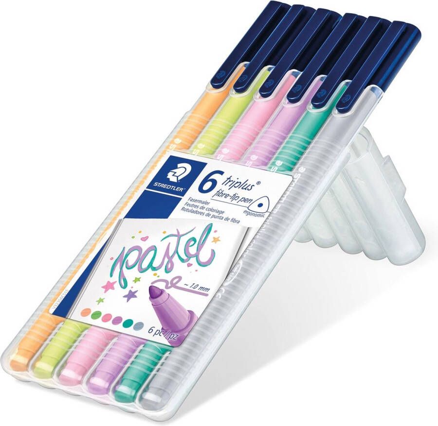 STAEDTLER viltstift Triplus Color opstelbare box met 6 pastelkleuren 10 stuks