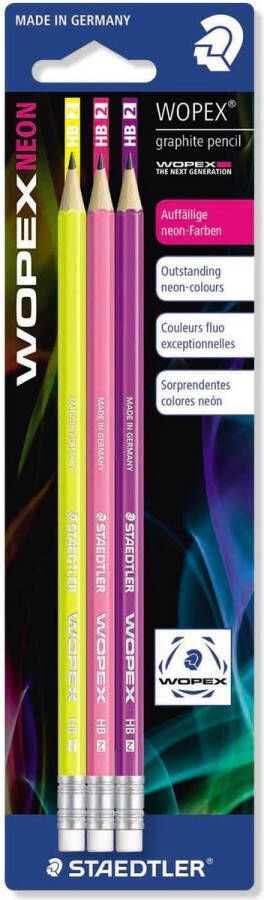 STAEDTLER Wopex neon potlood met gom BK 3 st