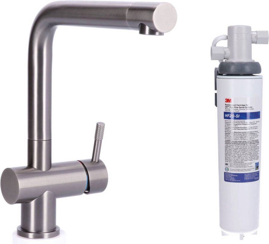 Stahl Keukenkraan massief RVS Gun Metal inclusief 3M Waterfilter