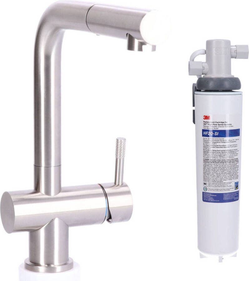Stahl Keukenkraan massief RVS met uitrekbare uitloop RVS inclusief 3M Waterfilter