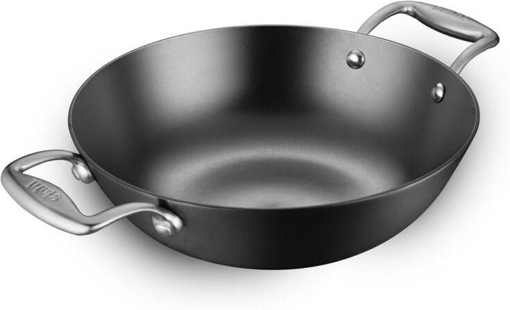 Stahl Wokpan van Carbon Steel PFAS Vrij Gietijzer Tegen Roest 28 cm Geschikt voor Inductie Voor 5-6 Personen