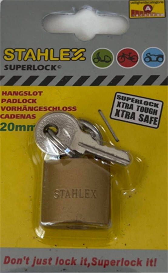 Stahlex Hangslot Superlock Extra safe 20 mm Hangslot voor o.a. Fietsen brommers of uw reiskoffer tas Veiligheidscategorie A