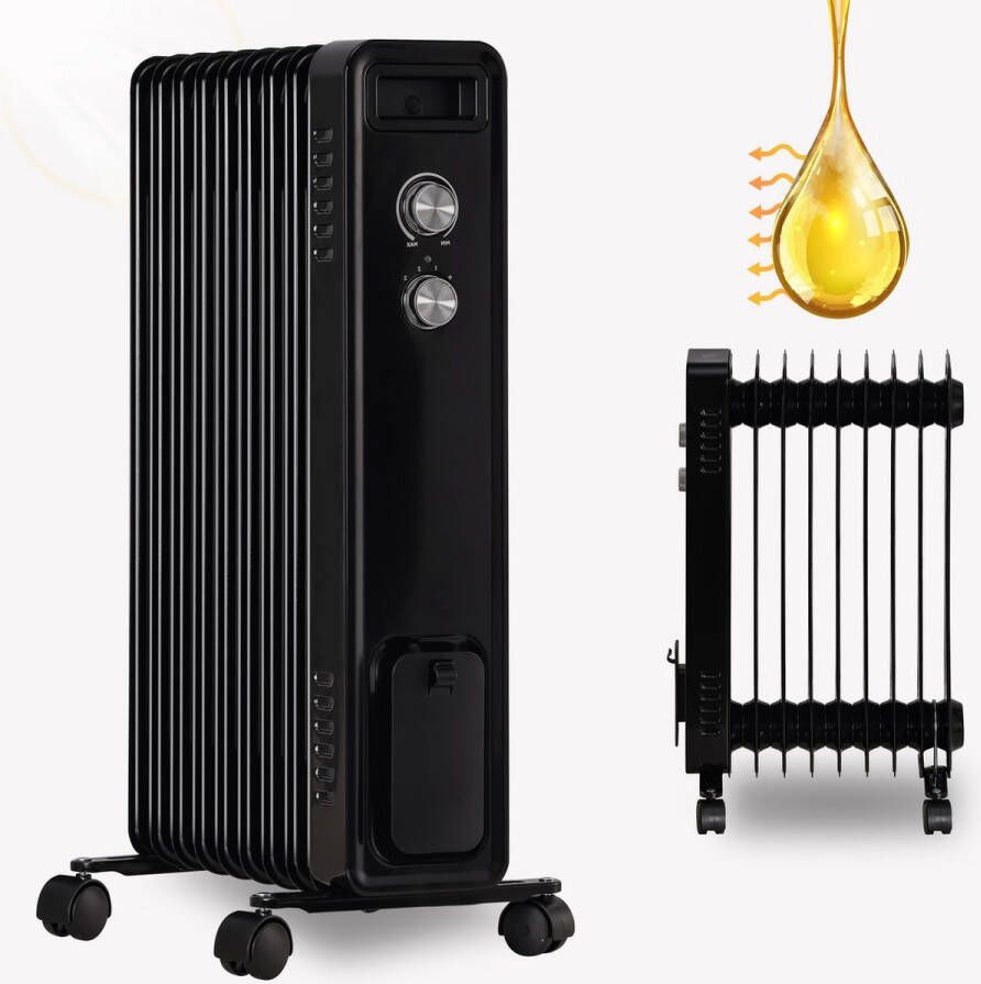 Stahlmann Olieradiator ZR201 2000 Watt Elektrische verwarming Energiebesparend tot 50 m² Elektrische verwarming met thermostaat en 3 verwarmingsniveaus Elektrische verwarming (zwart)