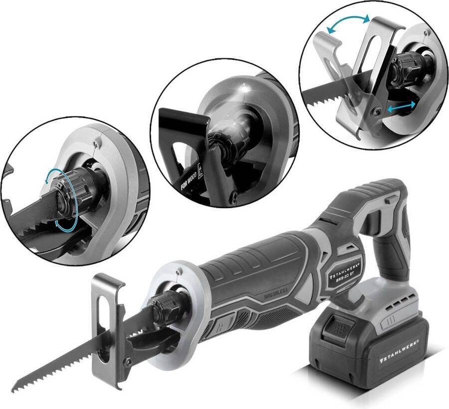 Stahlwerk BRS-20 ST borstelloze accu-reciprozaag decoupeerzaag universele zaag met 20 volt 4 Ah Li-ion-accu snelspankop 0-2600 tpm onbelast toerental 28 mm slaglengte