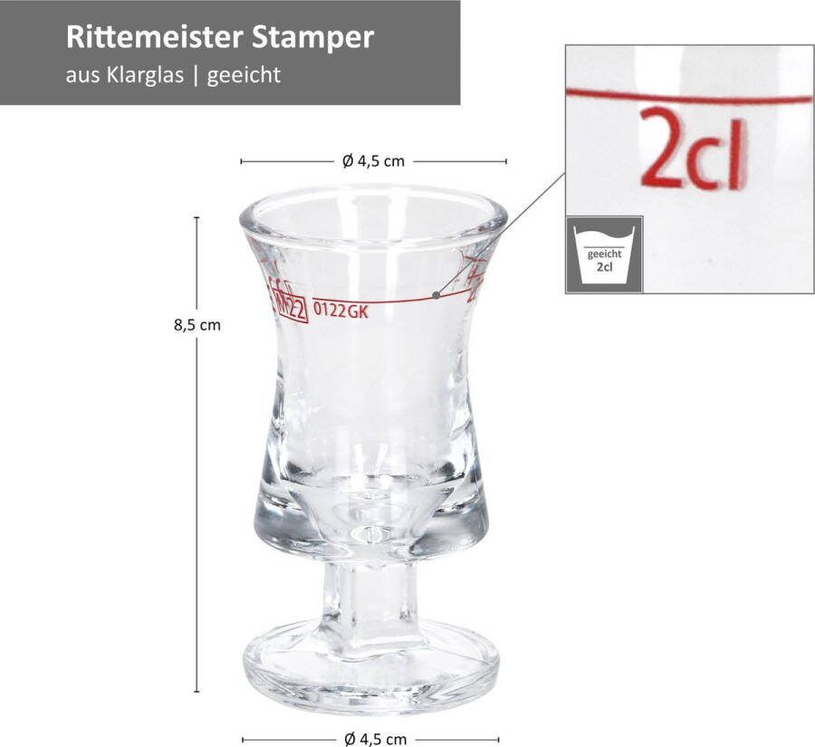 Stamper Rittmeister 12x shotglazen borrelglaasjes 2cl glas rond shotglas borrelglas