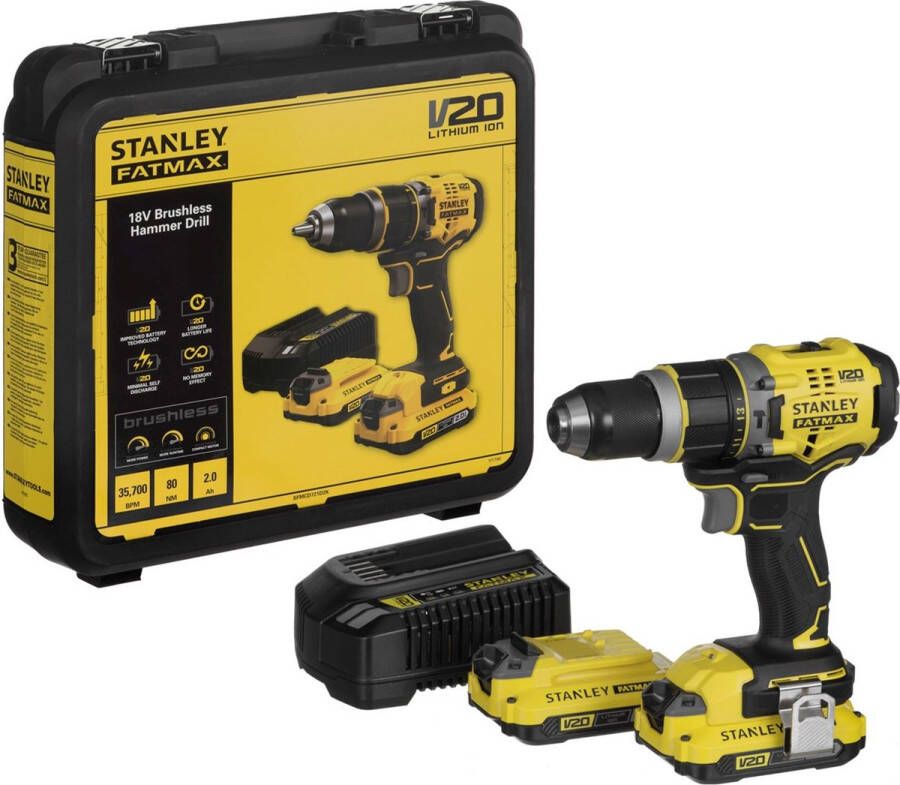 STANLEY SFMCD721D2K FATMAX V20 Accu klop- schroefboormachine Brushless 18V 2.0Ah in Koffer