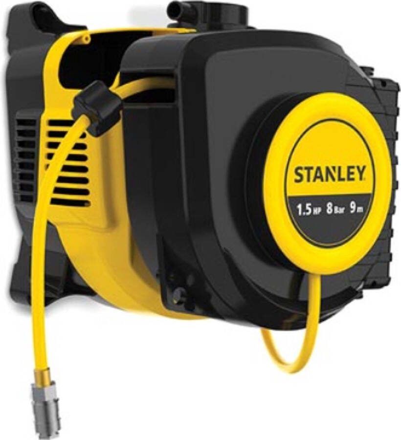 STANLEY Compressor olievrije luchtcompressor met zelfoprollende kabelhaspel muurbevestiging 1.5 pk 8 bar zonder tank