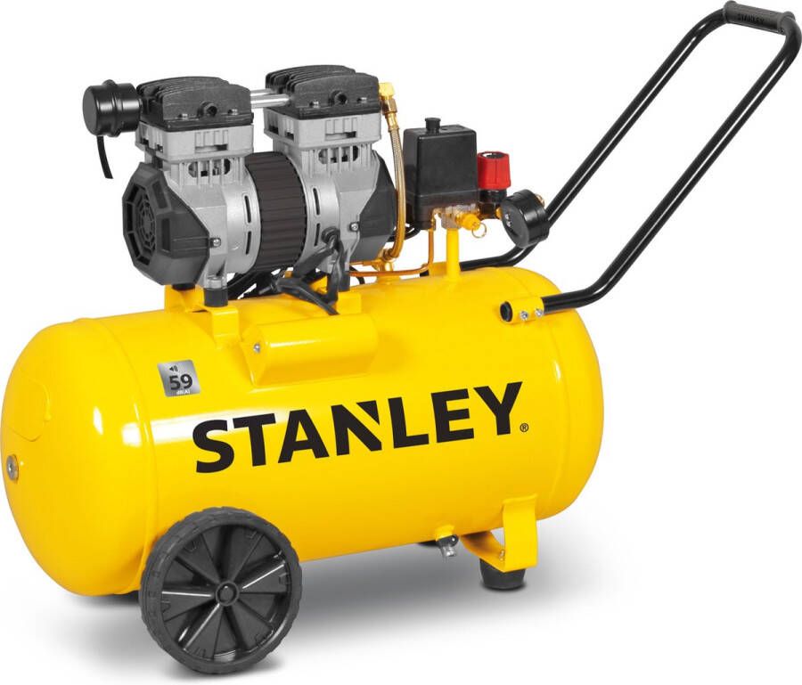 STANLEY Compressor olievrije luchtcompressor low noise compressor horizontaal 1 pk 8 bar tankinhoud 50 L