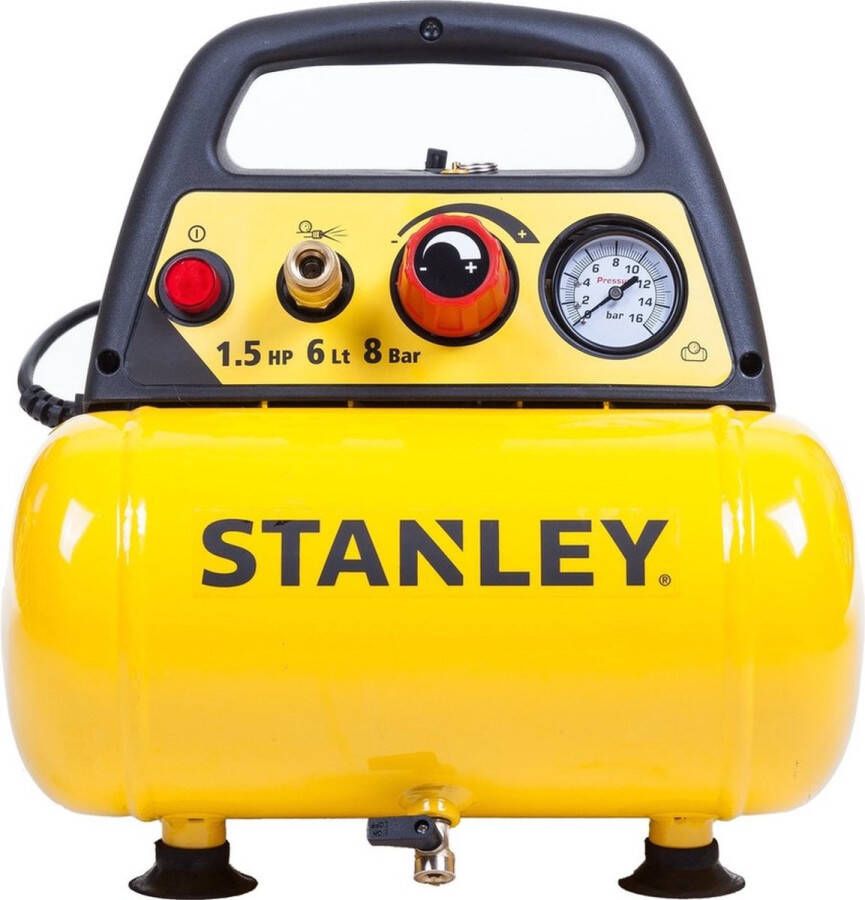Stanley Compressor Dn200 8 6 Luchtcompressor 8 Bar 6l 180l min Met Handvat En Anti-slip Voeten Olievrij Geel