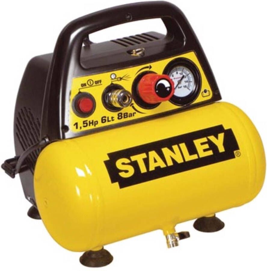 Stanley Compressor Dn200 8 6 Luchtcompressor 8 Bar 6l 180l min Met Handvat En Anti-slip Voeten Olievrij Geel