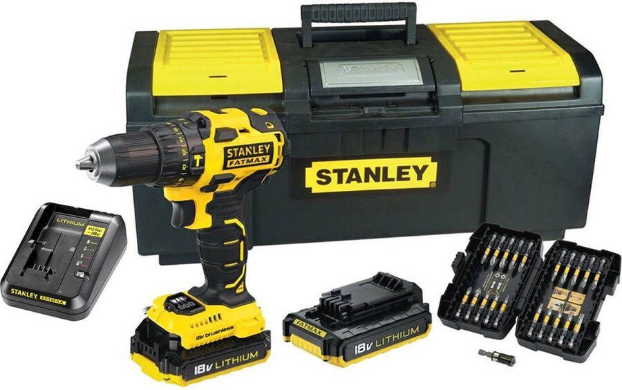 STANLEY FatMax Klopboormachine Set met bitset 2x 18V Accu Acculader FMCK627D2TA-QW