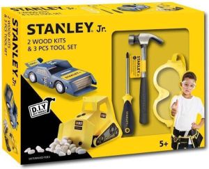 Stanley Jr. Stanley Gereedschapset voor Kinderen met 2 DIY Voertuigen Hamer Schroevendraaier en Veiligheidsbril Vanaf 5 Jaar Hout