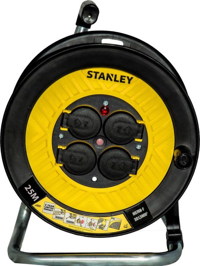 STANLEY Kabelhaspel 25m 4 stopcontacten penaarde 3x1.5 mm² max. belasting 3680W IP44
